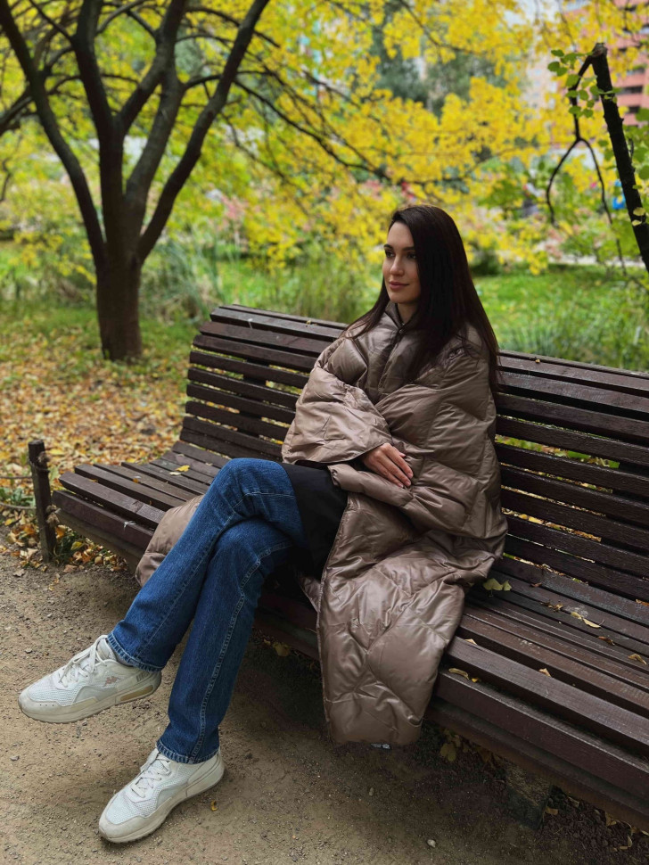 Дорожный плед-пончо пуховый Travel Cape Plaid Grass BEIGE 130x170