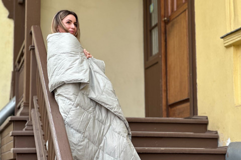 Дорожный плед-одеяло пуховый Travel Plaid Grass grey 140x200