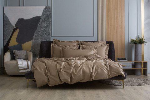 3816050 Постельное белье Caramel Beige Allure Grass Евро простыня на резинке