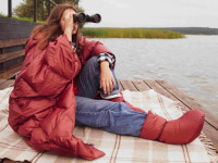 ​​​​​​​ Дорожный плед-пончо пуховый Travel Cape Plaid Grass MARSALA 130x170