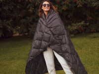 Дорожный плед-пончо пуховый Travel Cape Plaid Grass  Graphite 130x170