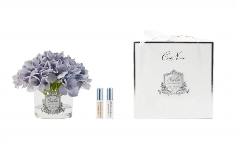 Hydrangeas BlueБукет гортензий, голубой, серебряный декор, 2 спрея по 5 мл