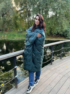 271317 Дорожный плед-пончо пуховый Travel Cape Plaid Grass DARK GREEN 130x170